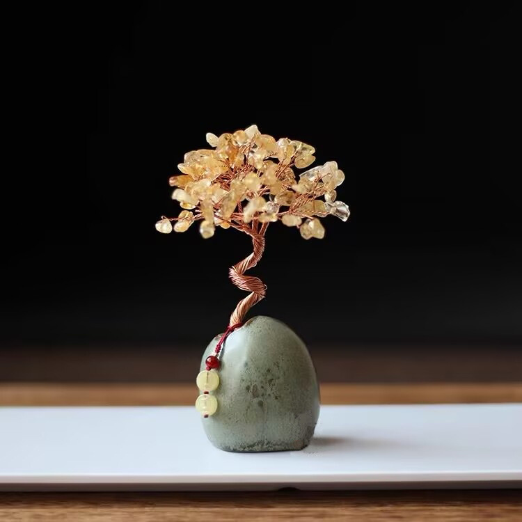 V888-ELOSUNG26598-202505081741-00 Yellow Vintage Crystal Money Tree Figurine for Home Decoration - Image 1