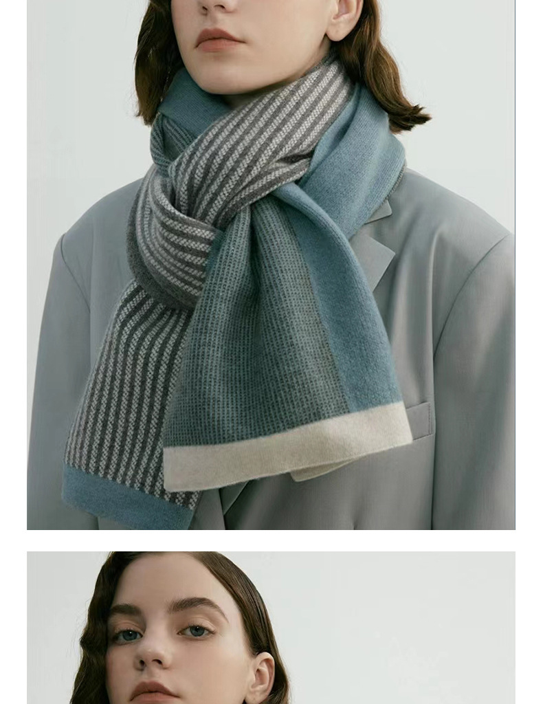 V888-ELOSUNG26638-202505131745-00 Blue Elegant Color Block Striped Scarf -Men's & Women's Versatile, Winter Warmth 165x29cm - Image 1