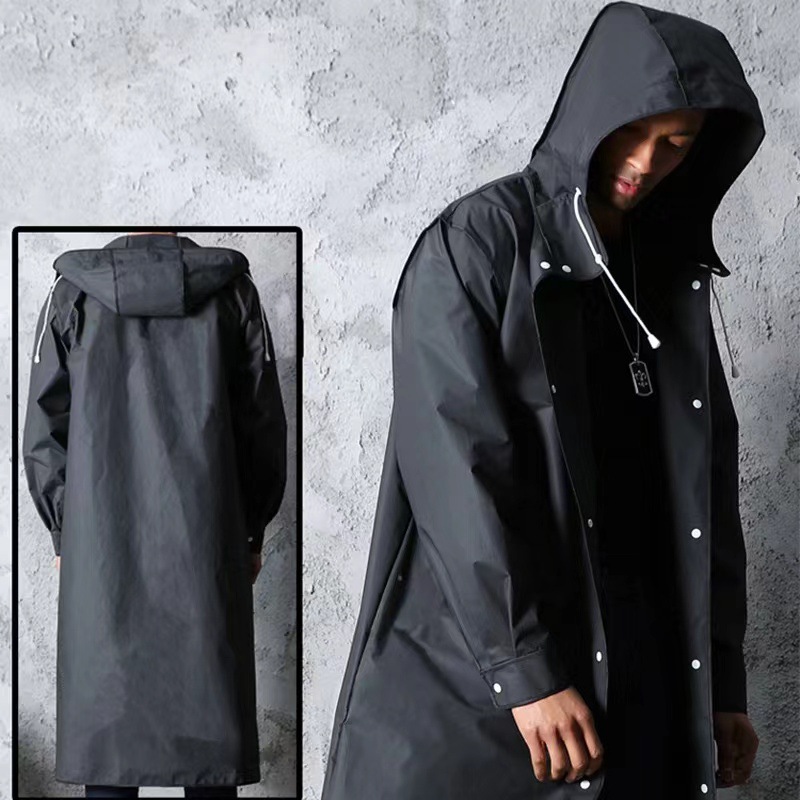 V888-ELOSUNG26642-202505131806-00 Stylish Black Trench Raincoat - Extra Long, Hooded, for Hiking & Fishing - L - Image 1