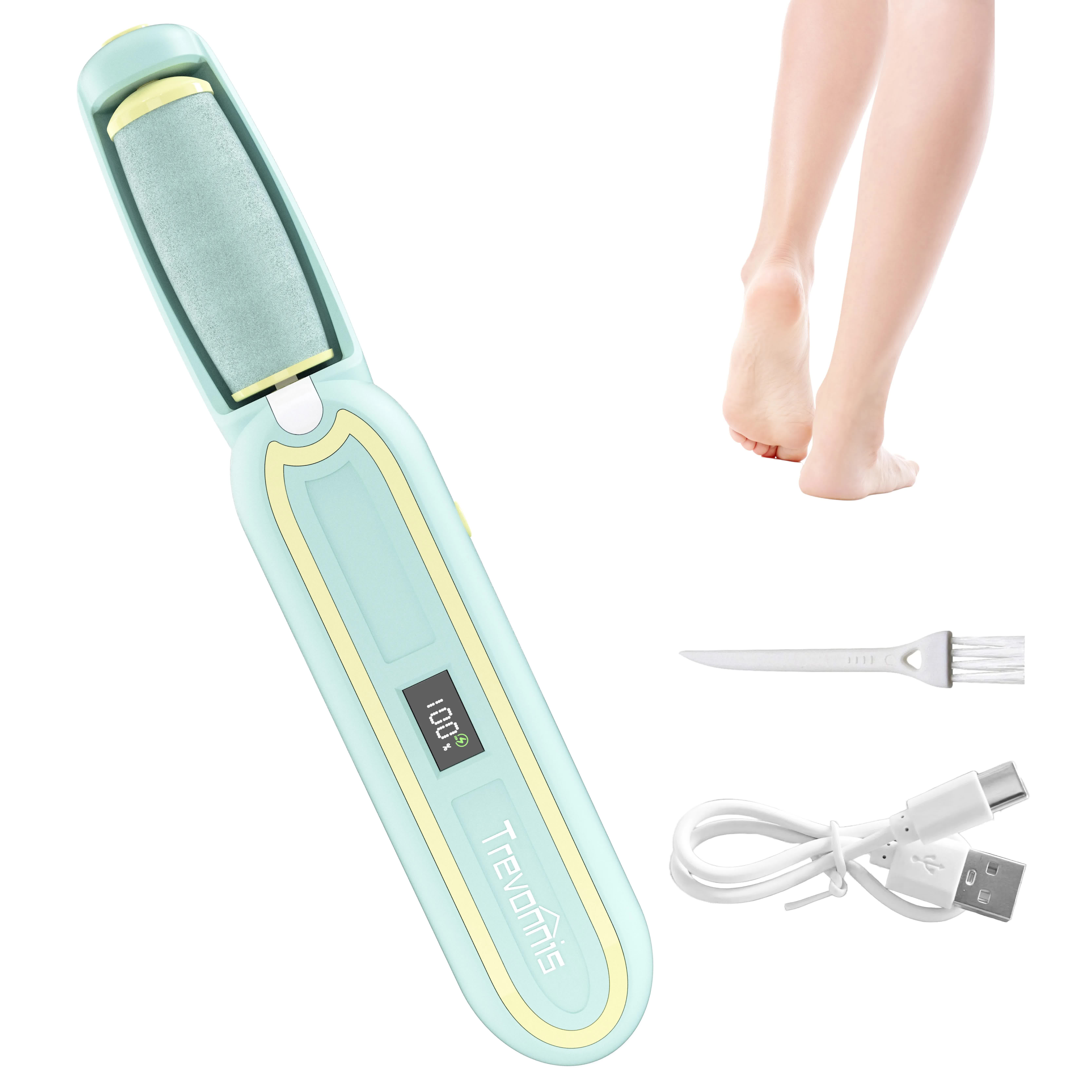 V888-ELOSUNG26739-202505132025-00 Blue Yellow Rechargeable Electric Callus Remover - 3 Speeds, LCD, for Smooth Feet - Image 1