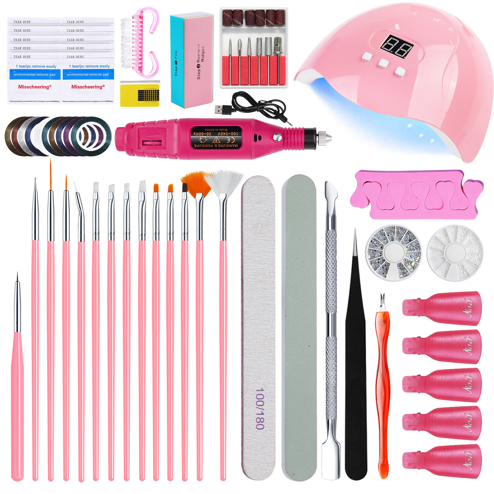 V888-ELOSUNG26743-202505131726-00 Complete Nail Art Manicure Kit - UV LED Lamp, Electric Drill, Brushes & Accessories - Image 1