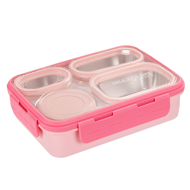 V888-ELOSUNG26745-202505131732-00 Pink 3-Compartment Stainless Steel Bento Lunch Box - Leak-Proof, for Kids & Adults for School & Office - Image 1