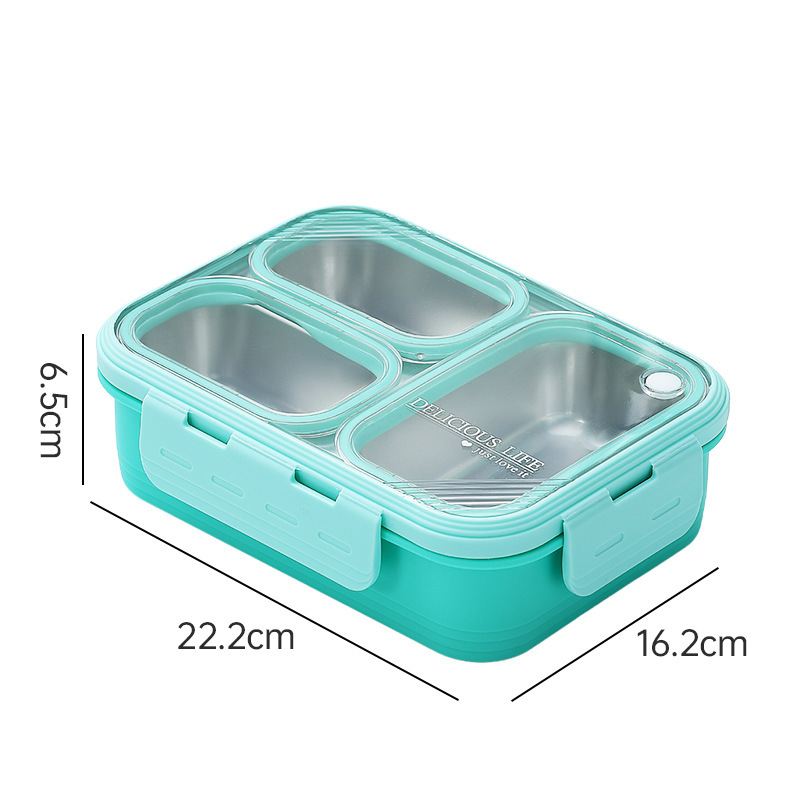 V888-ELOSUNG26746-202505131733-00 Green 3-Compartment Stainless Steel Bento Lunch Box - Leak-Proof, for Kids & Adults for School & Office - Image 1