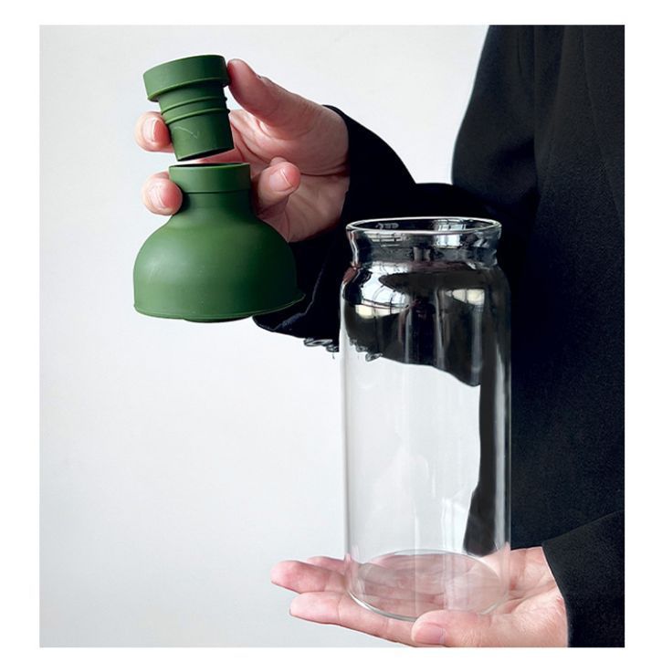 V888-ELOSUNG26747-202505131737-00 Style Cold Brew Bottle - 450ml Glass, Leak-Resistant Silicone Top Green Silicone Lid - Image 1