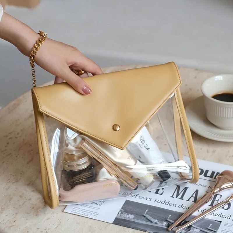 V888-ELOSUNG26759-202505131922-00 Yellow Chic Envelope Makeup Bag with Transparent Waterproof Design - Image 1