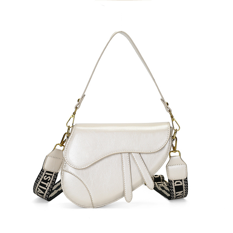 V888-ELOSUNG26772-202505131921-00 White Chic Saddle Crossbody Bag with Wide Guitar Strap - PU Leather - Image 1