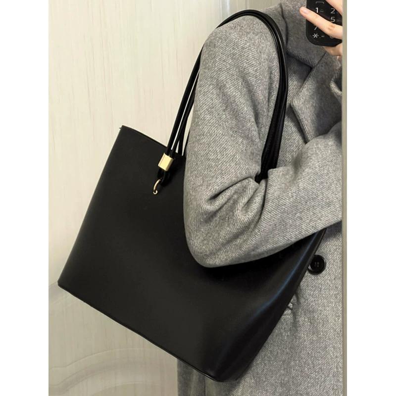 V888-ELOSUNG26825-202505151715-00 Classic Black PU Leather Tote Bag - Large Capacity Shoulder Bag - Image 1
