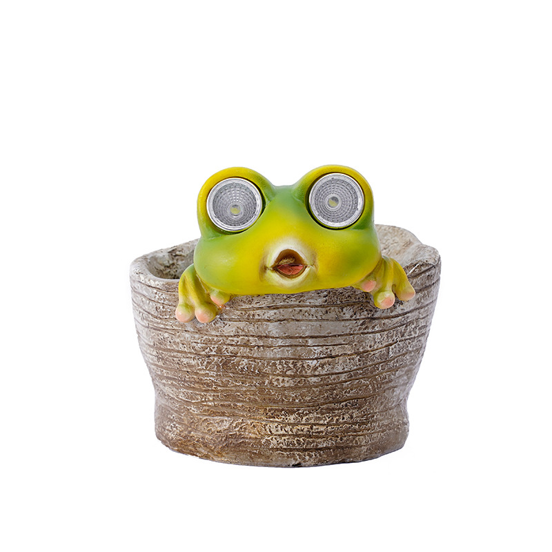 V888-ELOSUNG26858-202505151800-00 Frog Solar Light Planter - Resin Succulent Pot with Glowing Eyes (stone basin frog) - Image 1