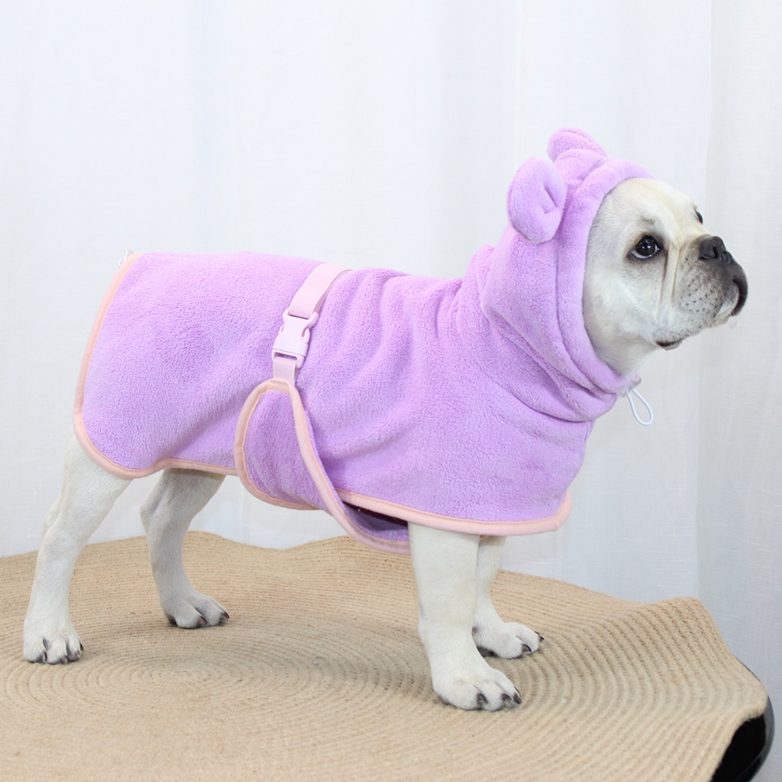 V888-ELOSUNG26890-202505151642-00 Purple Hooded Dog Bathrobe - Super Absorbent, Adjustable Fit, Cozy Pet Towel (Size : S) - Image 1