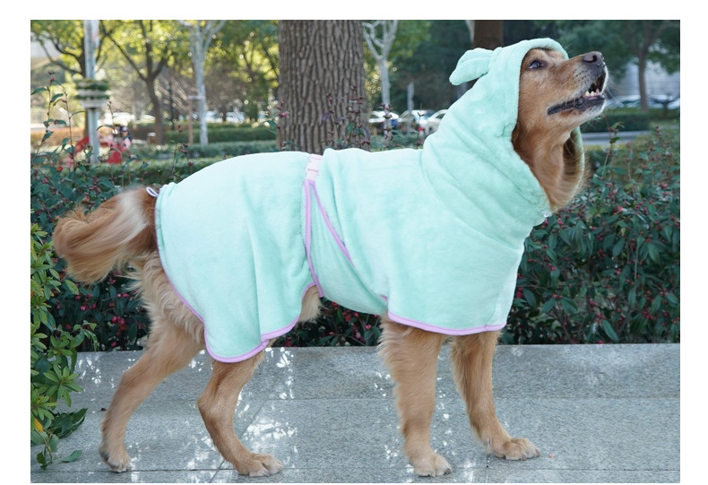 V888-ELOSUNG26921-202505191333-00 Green Hooded Dog Bathrobe - Super Absorbent, Adjustable Fit, Cozy Pet Towel (Size : M) - Image 1
