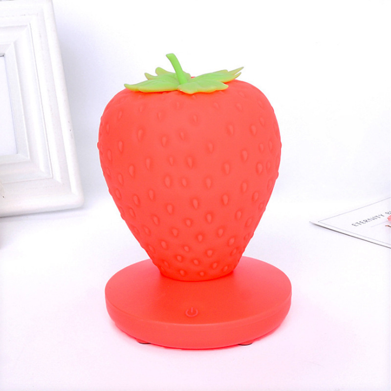 V888-ELOSUNG26936-202505191236-00 Red Cute Silicone Strawberry Night Light - USB Rechargeable, Touch Control - Image 1