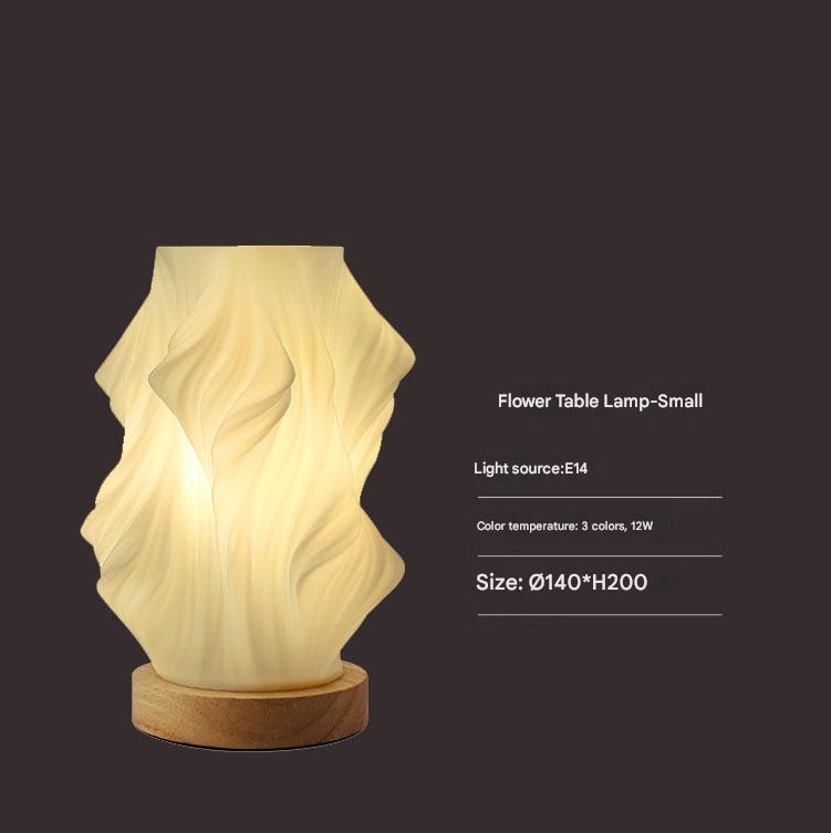 V888-ELOSUNG26975-202505191245-00 Unique Pleated Design Table Lamp - 3D Printed Washable Shade, Wooden Base, Adjustable LED (Flowers) - Image 1