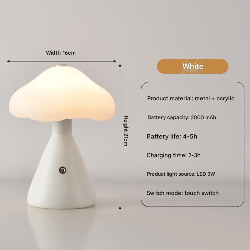 V888-ELOSUNG26990-202505191253-00 White Mushroom LED Table Lamp - Rechargeable, 3-Color Touch Dimmable, USB-C - Image 1