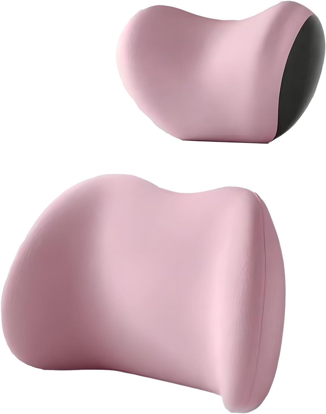 V888-ELOSUNG27015-202504171721-00 Pink Ergonomic Memory Foam Car Headrest & Lumbar Support Cushion Set - Driving Comfort Neck & Back Pillow - Image 1