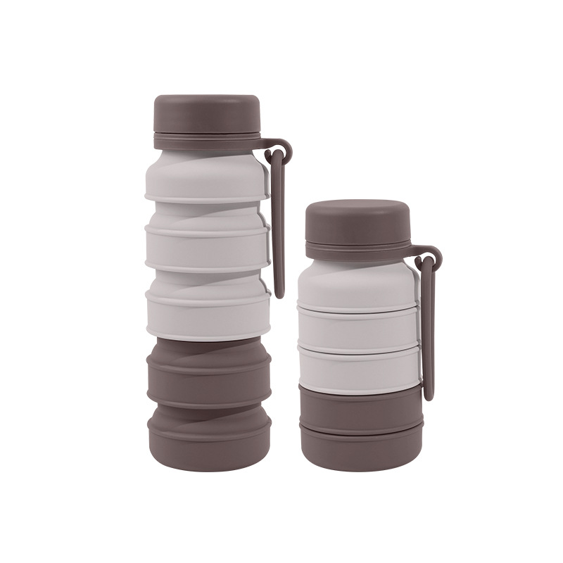 V888-ELOSUNG27029-202504211205-00 Brown Collapsible Silicone Water Bottle - 510ml Portable Food-Grade Travel & Sports Drink Flask - Image 1