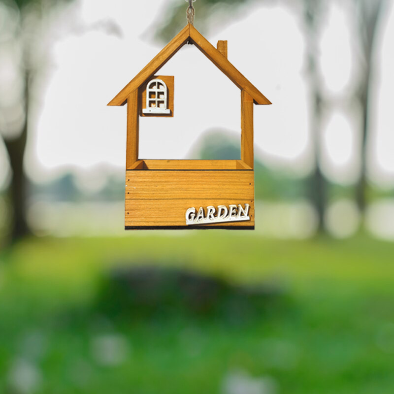 V888-ELOSUNG27046-202504211240-00 Brown Charming Wooden House Hanging Bird Feeder - Attract Wild Birds to Your Garden - Image 1