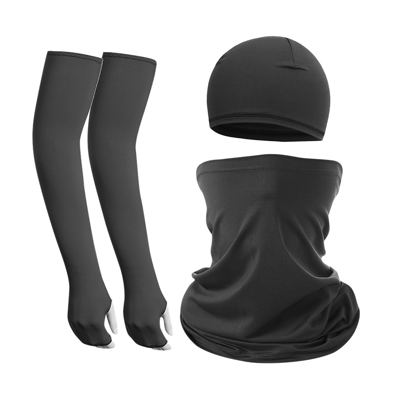 V888-ELOSUNG27108-202504221141-00 2 Sets Dark Grey Cooling UV Protection Set - 2 Skull Cap, 2 Neck Gaiter & 4 Arm Sleeves for Outdoor Sports - Image 1
