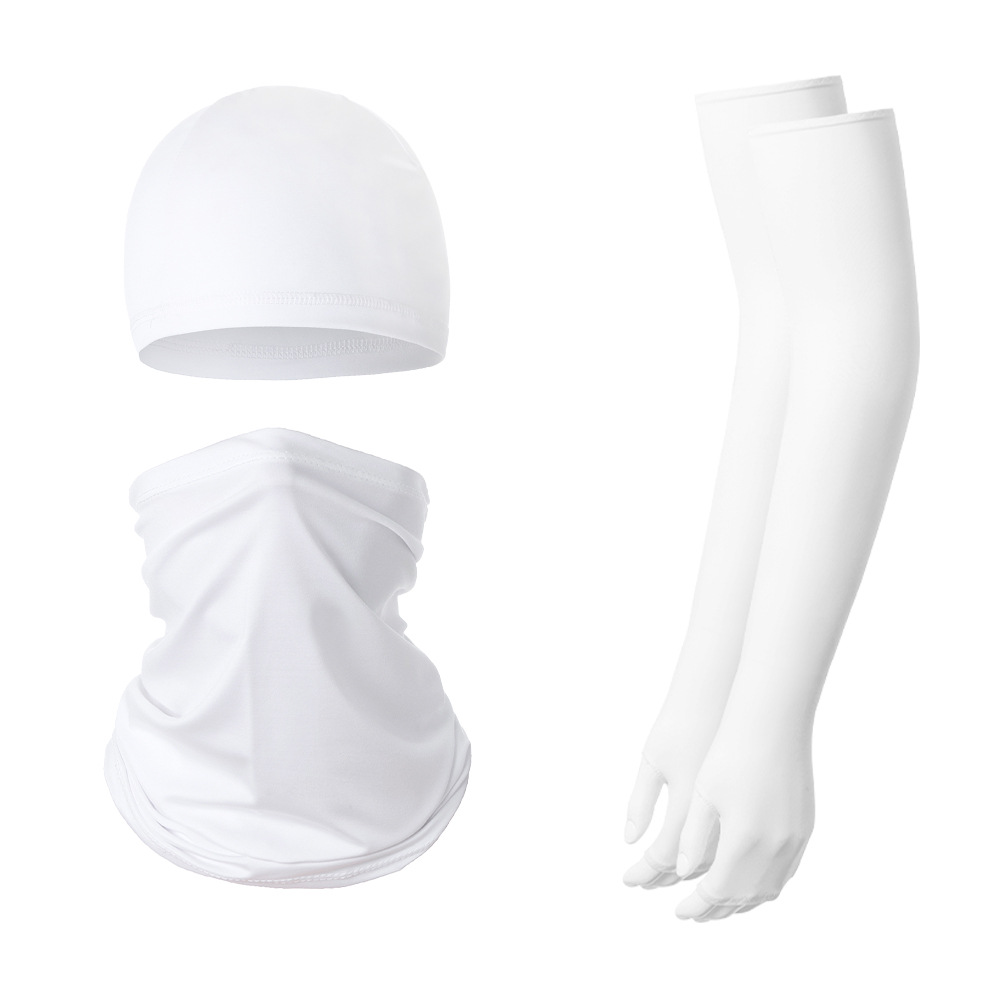 V888-ELOSUNG27110-202504221141-00 2 Sets White Cooling UV Protection Set - 2 Skull Cap, 2 Neck Gaiter & 4 Arm Sleeves for Outdoor Sports - Image 1