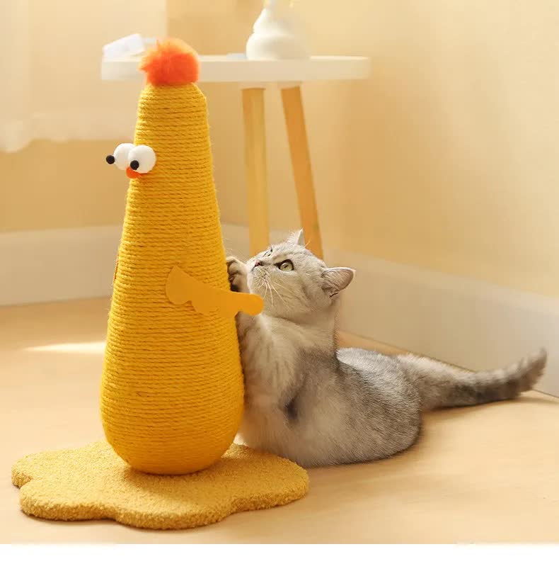 V888-ELOSUNG27114-202504221131-00 Yellow Adorable Chick Cat Scratching Post - Durable Sisal Rope Scratcher Toy for Cats & Kittens - Image 1