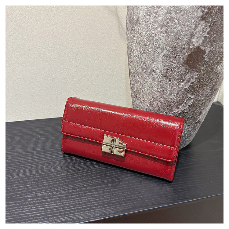 V888-ELOSUNG27179-202504281322-00 Red Elegant Women's RFID Blocking Long Wallet - PU Leather Clutch Purse with Clasp - Image 1