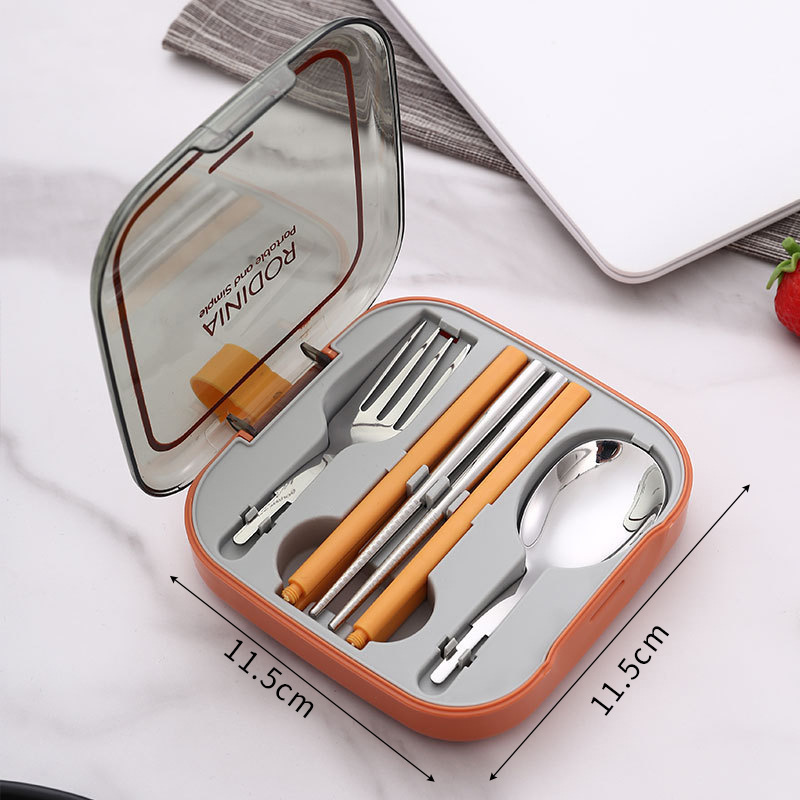 V888-ELOSUNG27181-202504281408-00 2 Sets Orange And Grey Portable Stainless Steel Cutlery Set - Reusable Utensils (2 Fork, 2 Spoon, 2 pairs of Chopsticks) with Compact Travel Case - Image 1