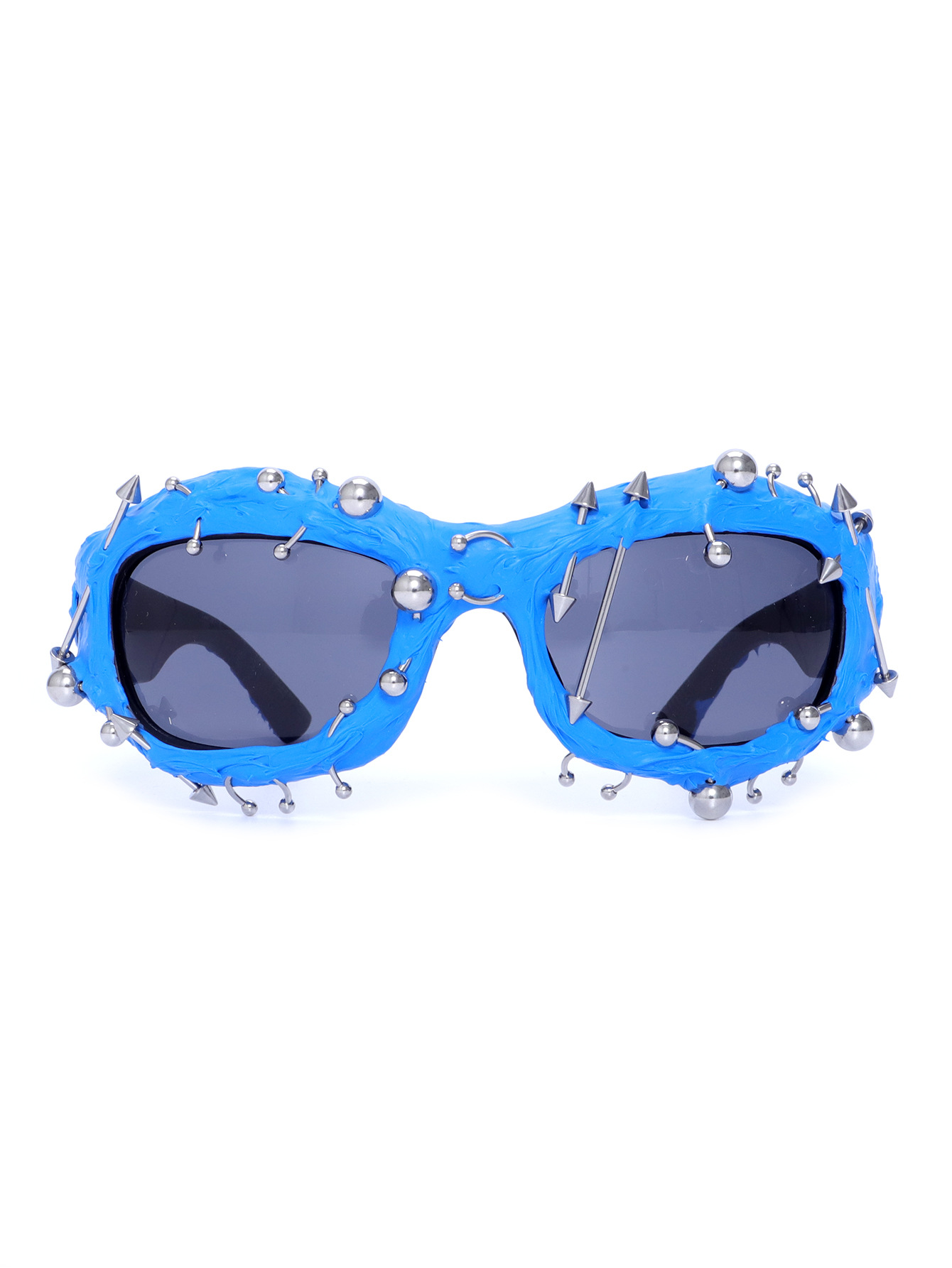 V888-ELOSUNG27203-202504281525-00 Blue Edgy Punk Rock Spiked Sunglasses - Statement Goth Studded Eyewear - Image 1
