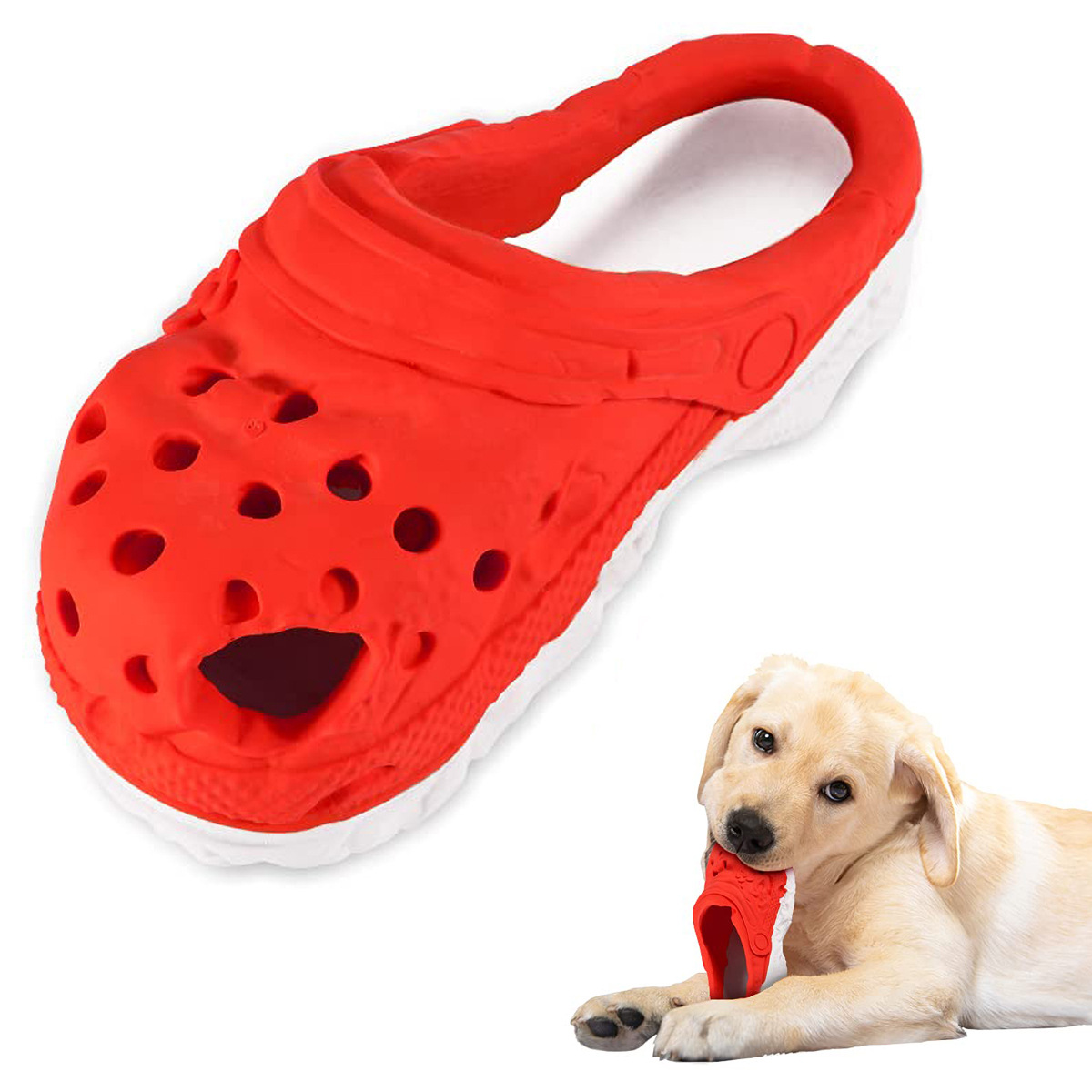 V888-ELOSUNG27310-202504291552-00 Size S Red Tough Slipper Dog Chew Toy - Natural Rubber Treat Dispenser & Teeth Cleaner for Interactive Play & Boredom Relief - Image 1