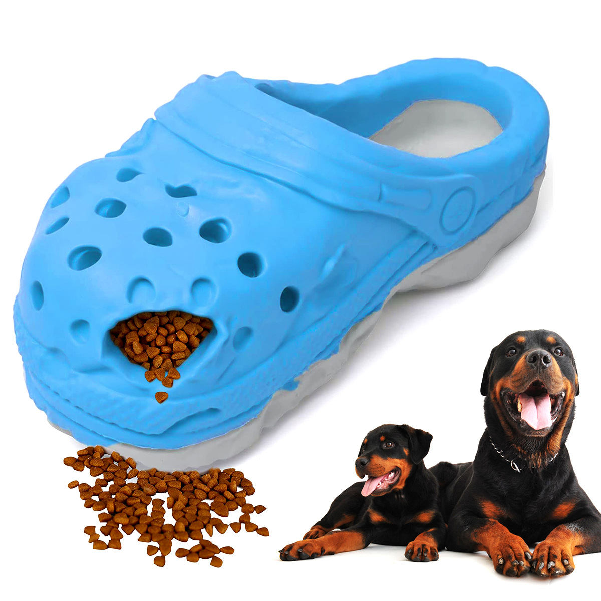 V888-ELOSUNG27313-202504291552-00 Size L Blue Tough Slipper Dog Chew Toy - Natural Rubber Treat Dispenser & Teeth Cleaner for Interactive Play & Boredom Relief - Image 1
