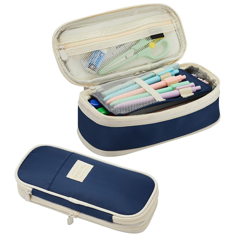 V888-ELOSUNG27318-202504291607-00 Dark Blue Large Capacity Expandable Pencil Case - Multi-Compartment Student Stationery Pouch (Only with pencil case) - Image 1