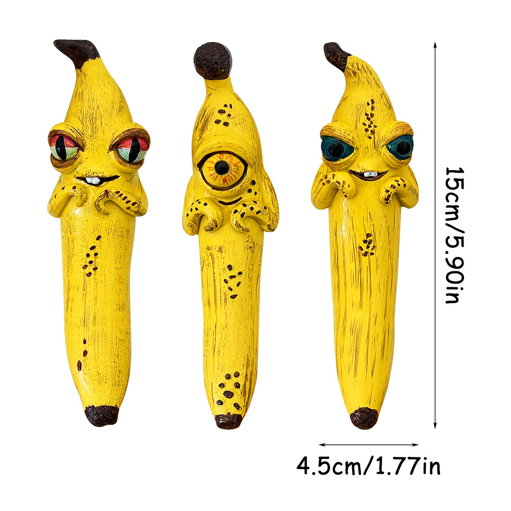 V888-ELOSUNG27387-202505081712-00 3 Pcs (Style 1+Style 2+Style 3) Yellow Whimsical Magic Banana Monster Figurine - Quirky Resin Art Decor for Home & Party - Image 1