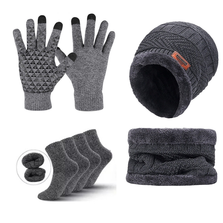 V888-ELOSUNG27457-202505131645-00 Grey Men's 5-Piece Winter Essentials Set - Lined Beanie Hat, Neck Warmer, Touchscreen Gloves & 2 Pairs Thermal Socks - Image 1