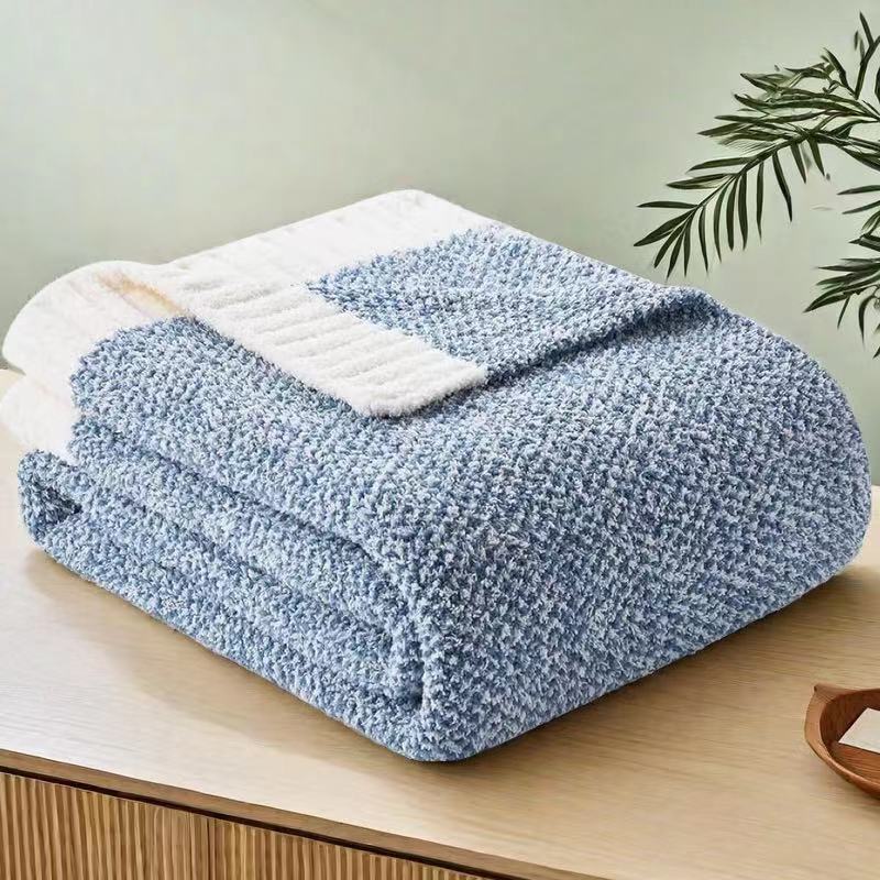 V888-ELOSUNG27856-202505231327-00 Blue and White Plush Chenille-Knit Throw Blanket - Soft Cozy Polyester for Bed & Sofa | Textured Two-Tone Design (127x153cm) - Image 1