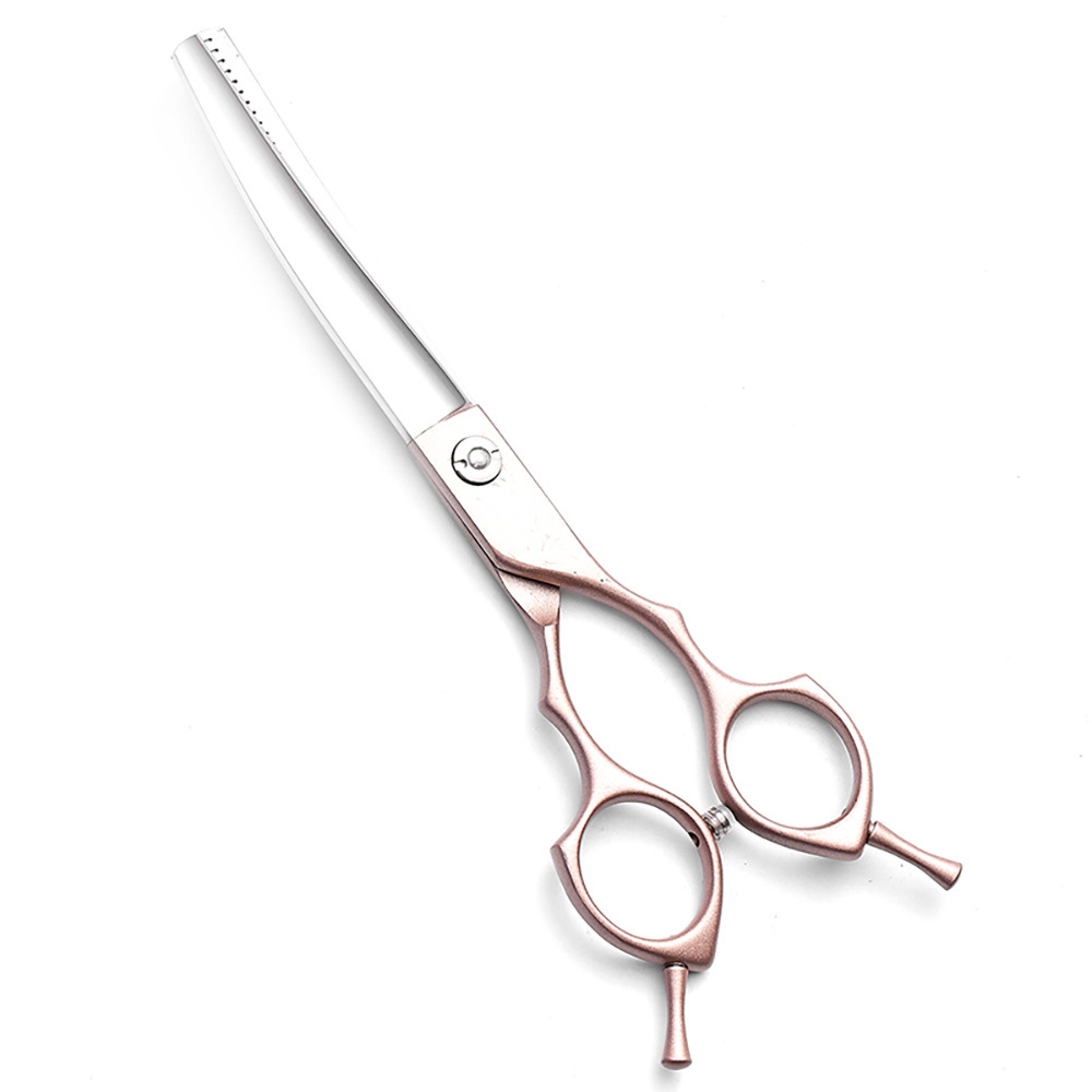 V888-ELOSUNG27880-202505231405-00 Rose Gold and Silver Professional 6.5 Inch CURVED Pet Grooming Blending Shears - 38-Tooth Stainless Steel Fluffy Finish Scissors for Dogs & Cats - Image 1