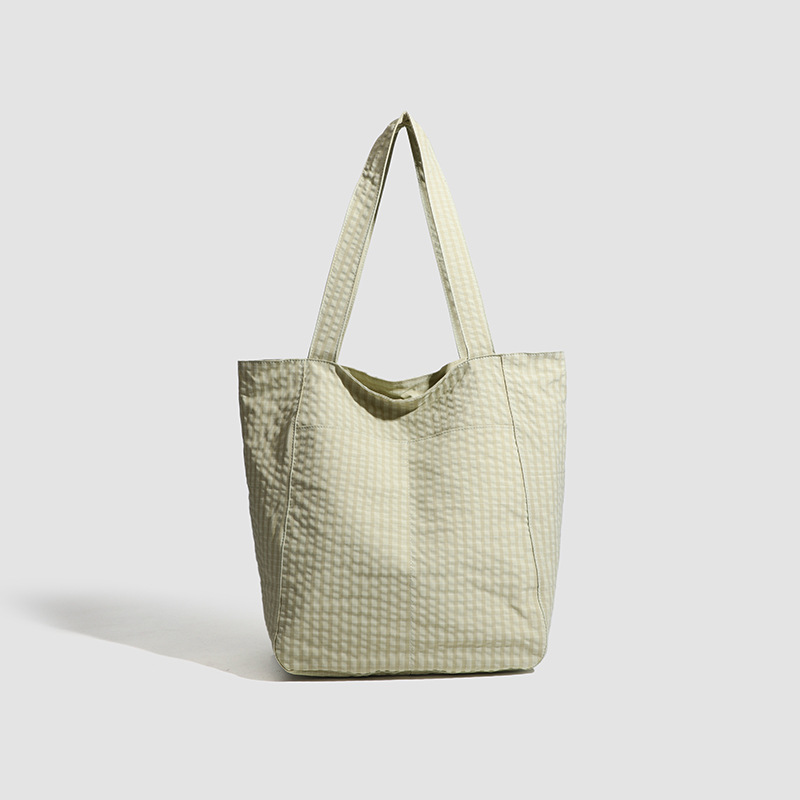 V888-ELOSUNG27911-202505231213-00 Light Green Stylish Lightweight Seersucker Gingham Tote Bag - Spacious Multi-Pocket Shoulder Bag with Zipper - Image 1