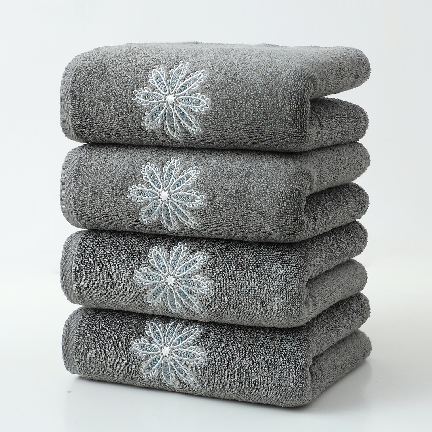 V888-ELOSUNG27934-202505231306-00 Dark Grey 4-Pack Elegant Blue Floral Embroidered Cotton Hand Towels - Ultra Soft & Absorbent - Image 1