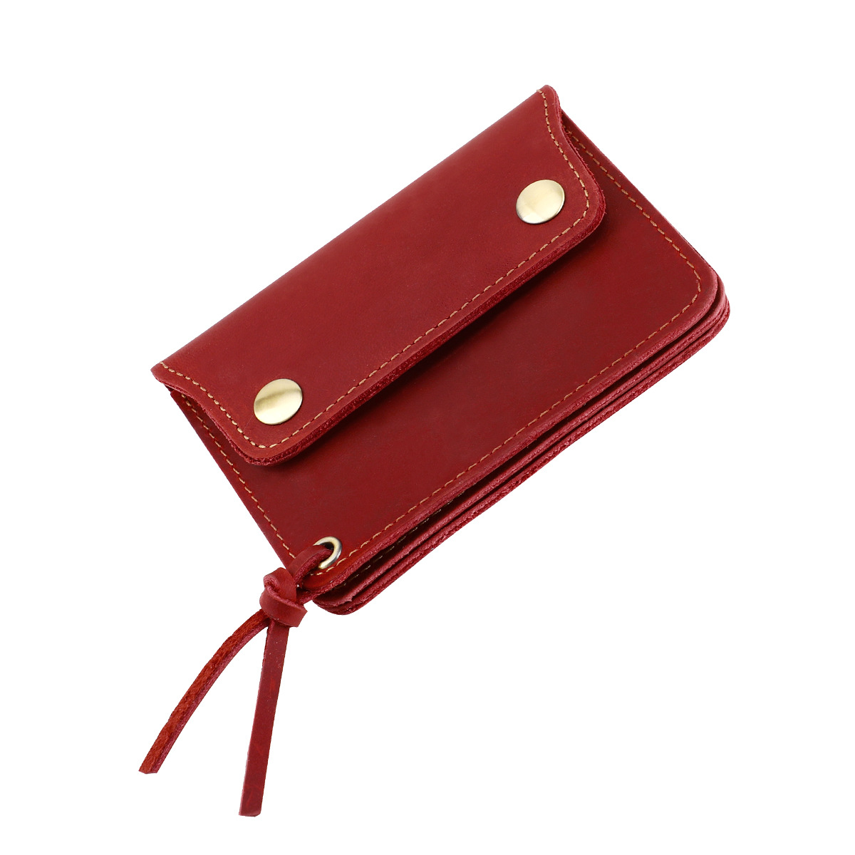 V888-ELOSUNG27999-202505231231-00 Red Vintage Handmade Crazy Horse Leather Wallet - Compact Card Holder & Zippered Coin Purse with Snap Closure - Image 1
