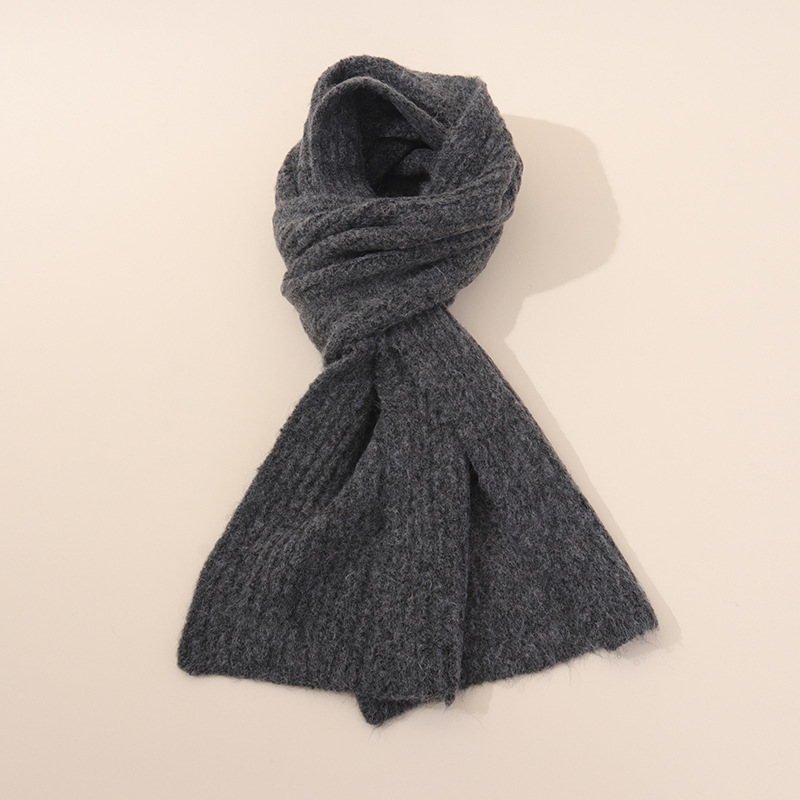 V888-ELOSUNG28054-202504281237-00 Dark Grey Soft Ribbed Knit Winter Scarf - Cozy Warm Wool Blend Neck Wrap (160x25cm) - Image 1