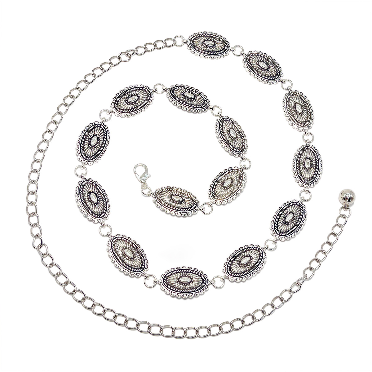 V888-ELOSUNG28086-202504281332-00 Little Daisy Waist Chain-Silver 15 Pieces Set of 4 Bohemian Ethnic Style Metal Waist Chains - Versatile Fashion Belts for Dresses & Shirts - Image 1