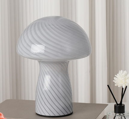 V888-ELOSUNG28091-202504281341-00 Stripe-Pure Grey-white Retro Swirl Glass Mushroom Table Lamp - LED Bedside Night Light - Image 1