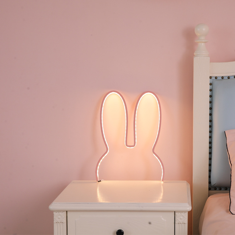 V888-ELOSUNG28100-202504281411-00 Pink 29x30cm Adorable Bunny LED Wall Night Light - USB Powered Warm White Lamp for Kids Room Decor - Image 1