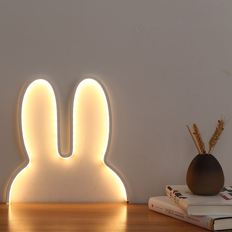 V888-ELOSUNG28101-202504281411-00 White 29x30cm Adorable Bunny LED Wall Night Light - USB Powered Warm White Lamp for Kids Room Decor - Image 1