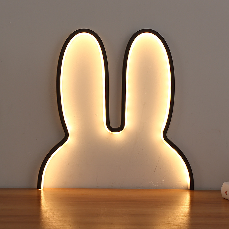 V888-ELOSUNG28102-202504281412-00 Black 29x30cm Adorable Bunny LED Wall Night Light - USB Powered Warm White Lamp for Kids Room Decor - Image 1