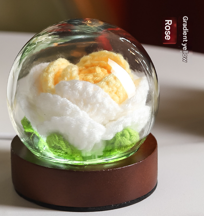 V888-ELOSUNG28113-202504281422-00 Gradient Yellow Rose Knitted Flower LED Dome Lamp - USB Touch 3-Color Night Light - Image 1