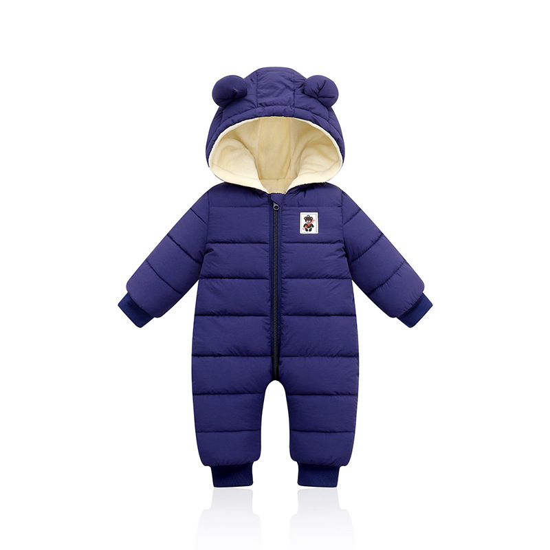 V888-ELOSUNG28208-202504291546-00 Suitable For Height 90cm Dark Blue Baby & Toddler Hooded Padded Snowsuit - Fleece Lined Winter Romper Outerwear - Image 1