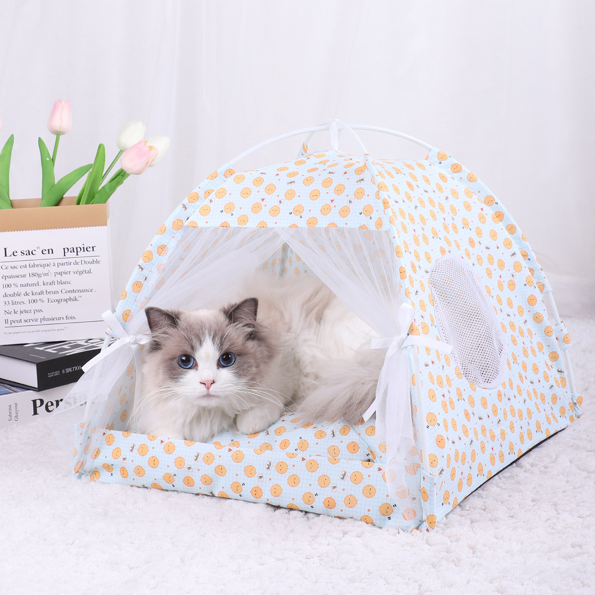 V888-ELOSUNG28241-202504301620-00 L 50*50CM 15 Catties Within The Pet Yellow Pullet Cooling Summer Pet Tent - Portable Foldable Breathable Outdoor Cat House Shelter - Image 1