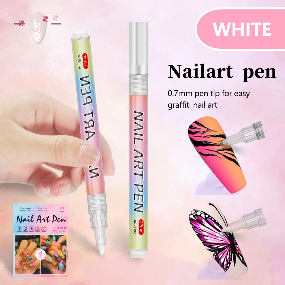 V888-ELOSUNG28296-202505071453-00 White 0.7mm Nail Art Doodle Pen 12 Sticks- Single Color Acrylic Marker for Nail Design, No-Bake - Image 1