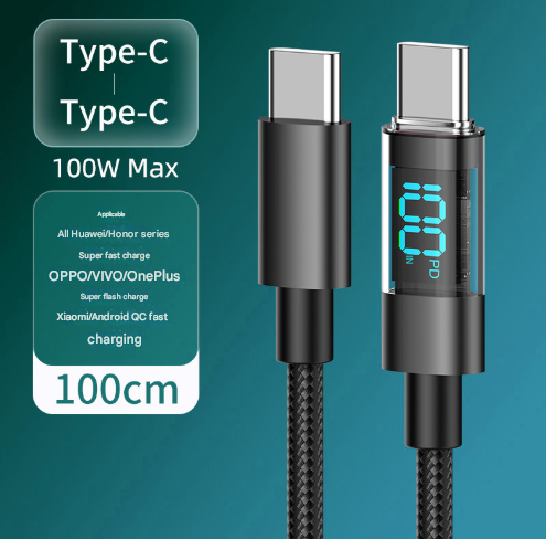 V888-ELOSUNG28303-202505071441-00 1 Meter Type-C To Type-C 4-Piece Set 1m 100W Super Fast Charge Transparent Aluminum Shell Digital Display Data Cable - Dual-Head Type-C Fast Charge Cable - Image 1