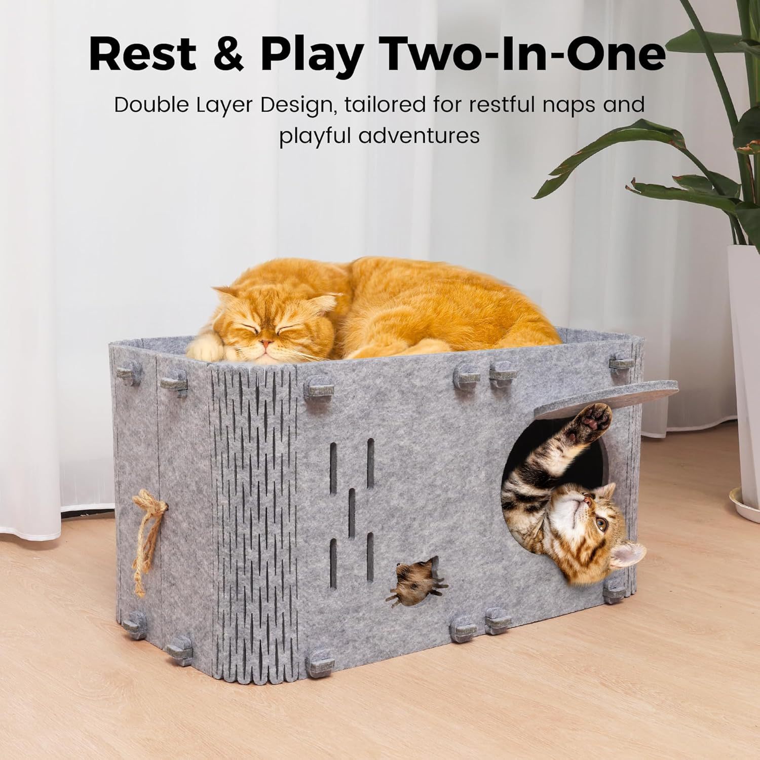 V888-ELOSUNG28314-202505071442-00 Felt Cat House - Detachable Foldable Breathable Pet Bed for Cats and Small Dogs, 45x35x35cm - Image 1