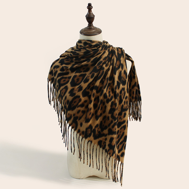 V888-ELOSUNG28407-202505131737-00 2-Piece Brown Leopard Elegant Faux Cashmere Shawl - Warm and Versatile 200 cm Long European-Style Scarf - Image 1