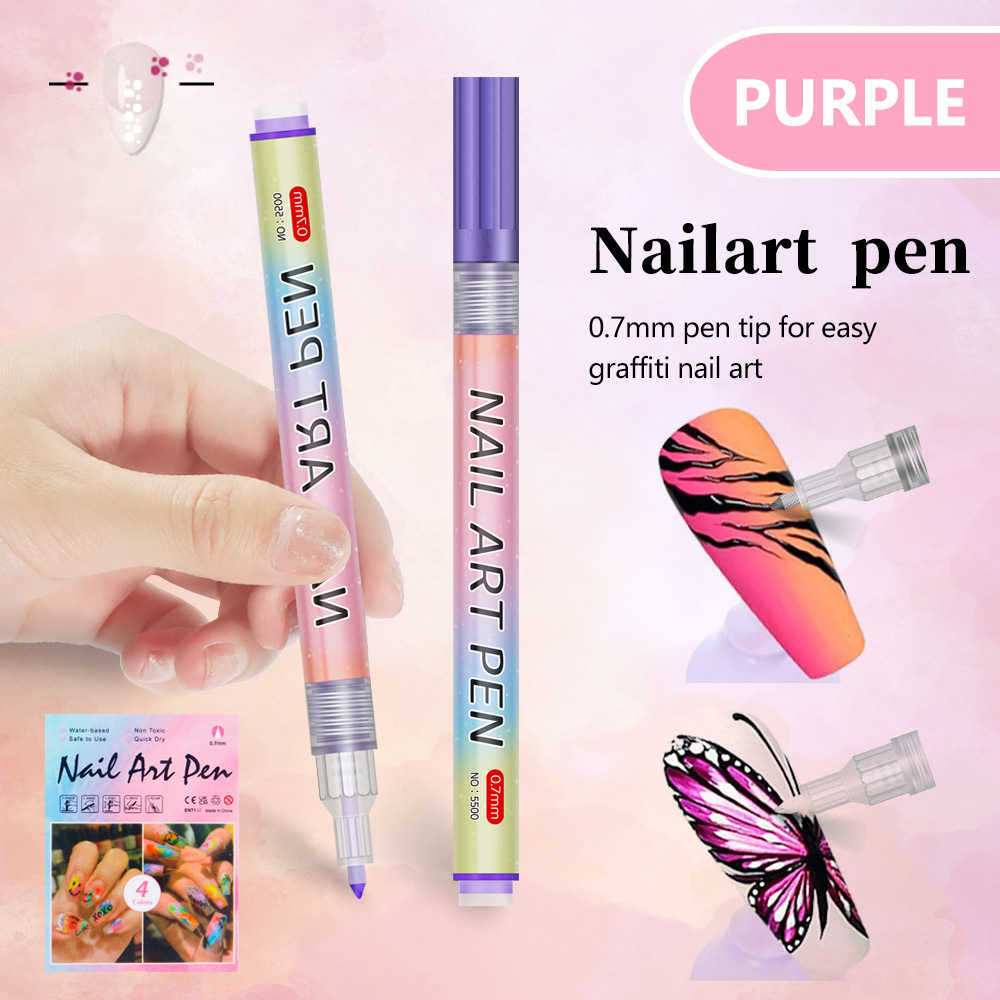 V888-ELOSUNG28413-202505131741-00 Purple 0.7mm Nail Art Doodle Pen 12 Sticks- Single Color Acrylic Marker for Nail Design, No-Bake - Image 1